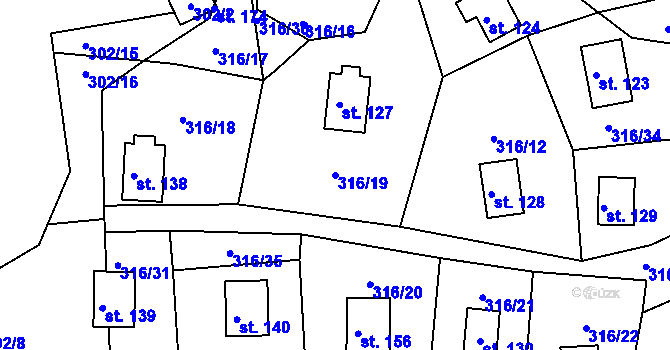 Parcela st. 316/19 v KÚ Děkanské Skaliny, Katastrální mapa