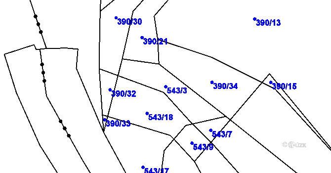 Parcela st. 543/3 v KÚ Děkanské Skaliny, Katastrální mapa