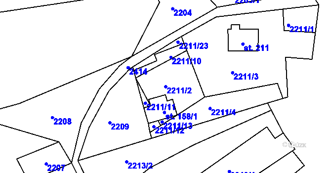 Parcela st. 2211/2 v KÚ Děkanské Skaliny, Katastrální mapa