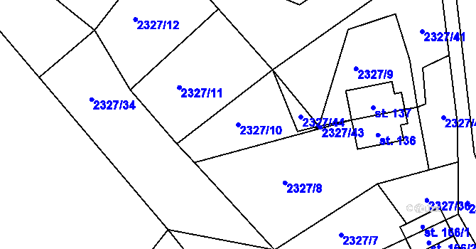 Parcela st. 2327/10 v KÚ Děkanské Skaliny, Katastrální mapa