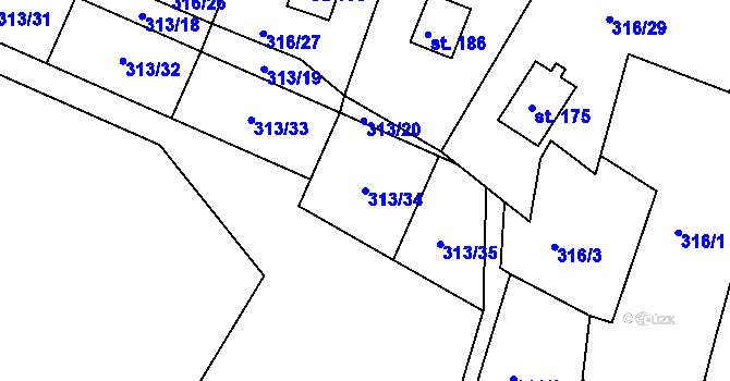 Parcela st. 313/34 v KÚ Děkanské Skaliny, Katastrální mapa