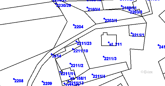 Parcela st. 2211/9 v KÚ Děkanské Skaliny, Katastrální mapa