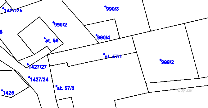 Parcela st. 57/1 v KÚ Ličov-Desky, Katastrální mapa