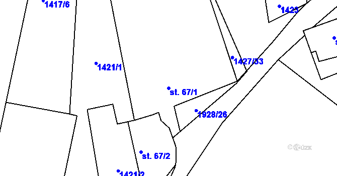 Parcela st. 67/1 v KÚ Ličov-Desky, Katastrální mapa