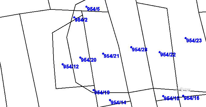 Parcela st. 954/21 v KÚ Dluhoště, Katastrální mapa