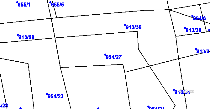 Parcela st. 954/27 v KÚ Dluhoště, Katastrální mapa