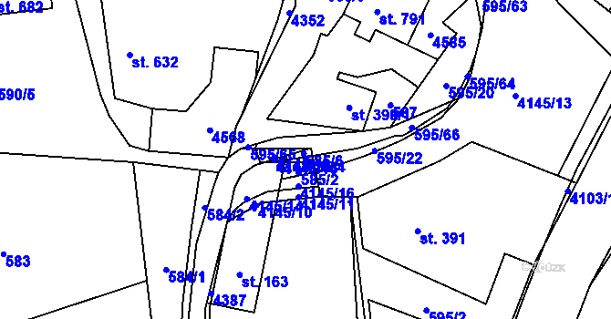Parcela st. 585/4 v KÚ Lidečko, Katastrální mapa