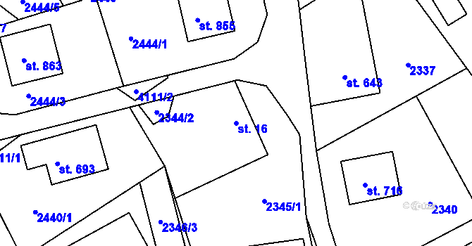 Parcela st. 16 v KÚ Lidečko, Katastrální mapa