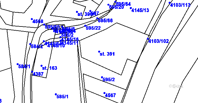 Parcela st. 391 v KÚ Lidečko, Katastrální mapa