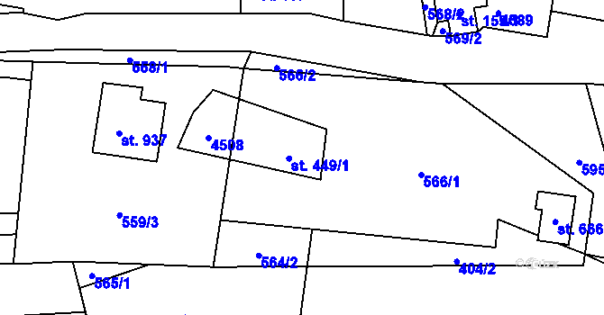 Parcela st. 449/1 v KÚ Lidečko, Katastrální mapa