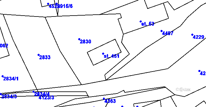 Parcela st. 451 v KÚ Lidečko, Katastrální mapa