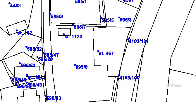 Parcela st. 467 v KÚ Lidečko, Katastrální mapa