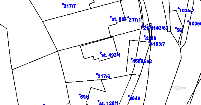 Parcela st. 493/1 v KÚ Lidečko, Katastrální mapa