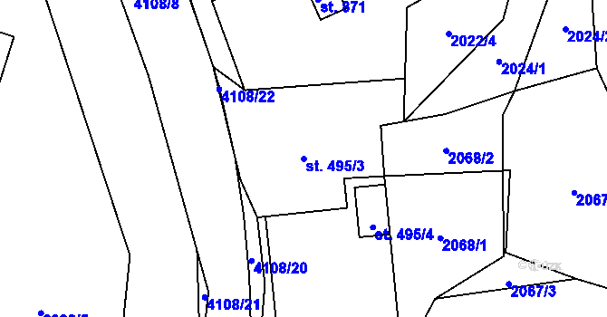 Parcela st. 495/3 v KÚ Lidečko, Katastrální mapa