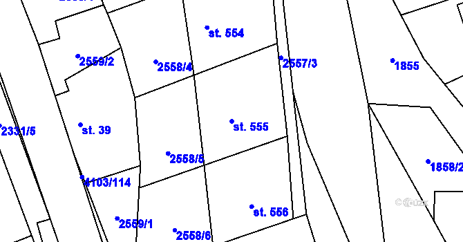 Parcela st. 555 v KÚ Lidečko, Katastrální mapa