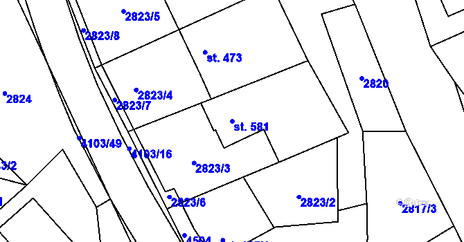 Parcela st. 581 v KÚ Lidečko, Katastrální mapa