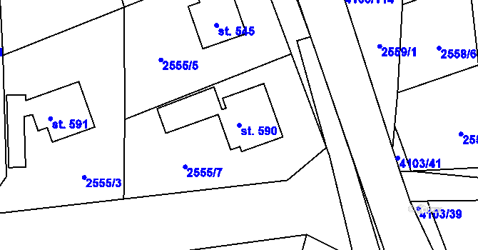 Parcela st. 590 v KÚ Lidečko, Katastrální mapa