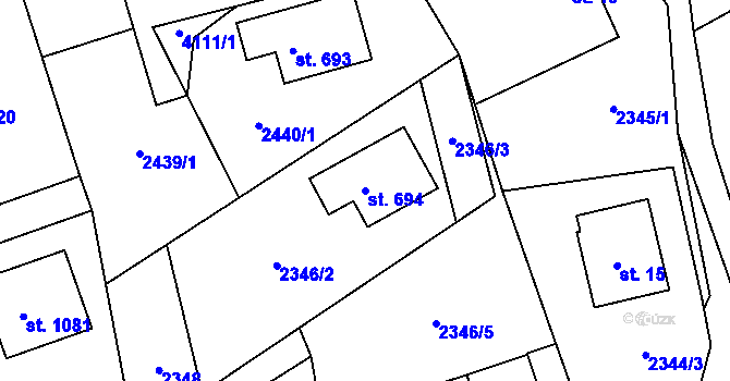 Parcela st. 694 v KÚ Lidečko, Katastrální mapa