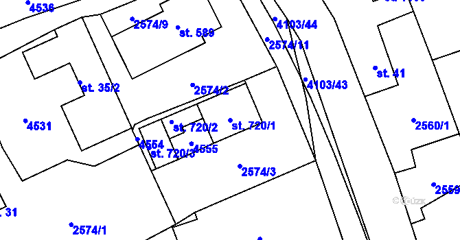 Parcela st. 720/1 v KÚ Lidečko, Katastrální mapa