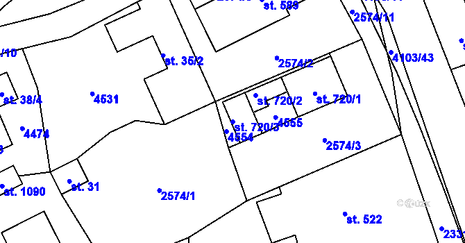 Parcela st. 720/3 v KÚ Lidečko, Katastrální mapa