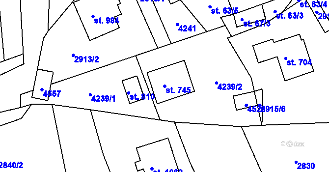 Parcela st. 745 v KÚ Lidečko, Katastrální mapa