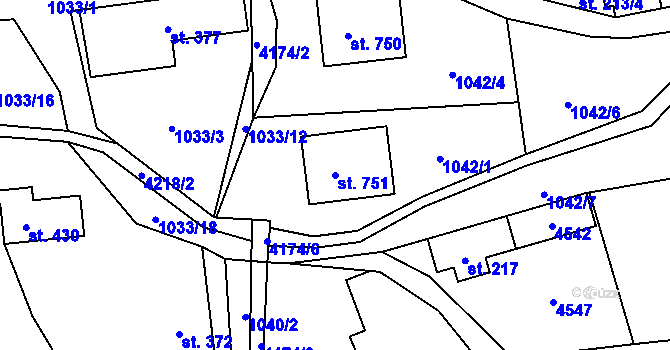 Parcela st. 751 v KÚ Lidečko, Katastrální mapa