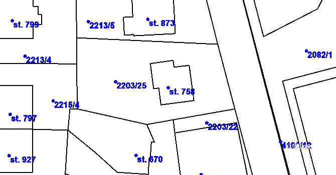 Parcela st. 758 v KÚ Lidečko, Katastrální mapa