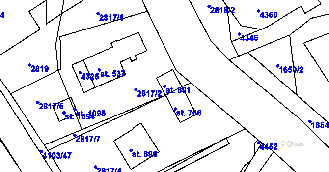 Parcela st. 891 v KÚ Lidečko, Katastrální mapa
