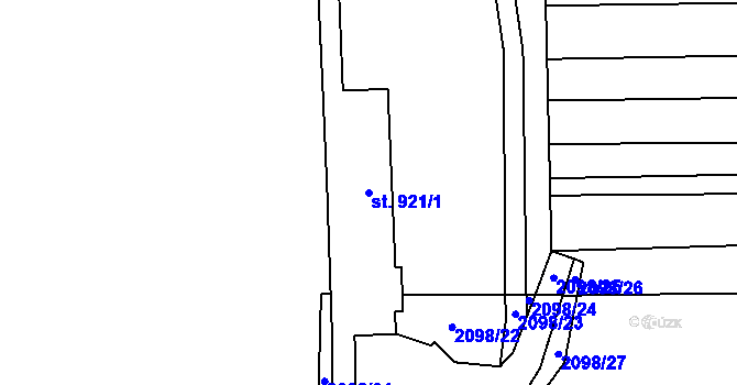 Parcela st. 921/1 v KÚ Lidečko, Katastrální mapa