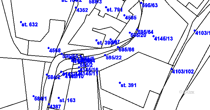 Parcela st. 595/22 v KÚ Lidečko, Katastrální mapa