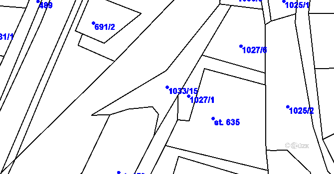 Parcela st. 1033/15 v KÚ Lidečko, Katastrální mapa