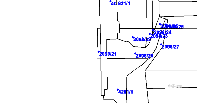 Parcela st. 2098/21 v KÚ Lidečko, Katastrální mapa