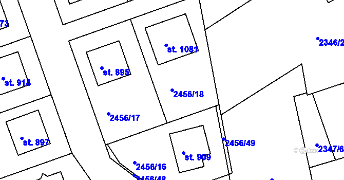 Parcela st. 2456/18 v KÚ Lidečko, Katastrální mapa