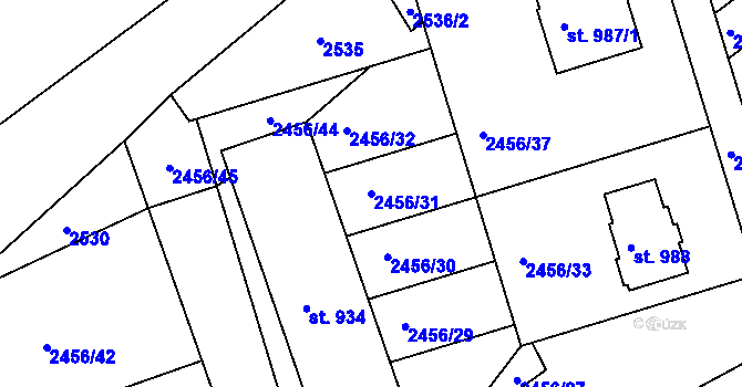 Parcela st. 2456/31 v KÚ Lidečko, Katastrální mapa
