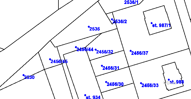 Parcela st. 2456/32 v KÚ Lidečko, Katastrální mapa