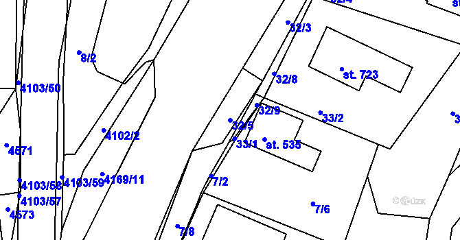 Parcela st. 32/5 v KÚ Lidečko, Katastrální mapa