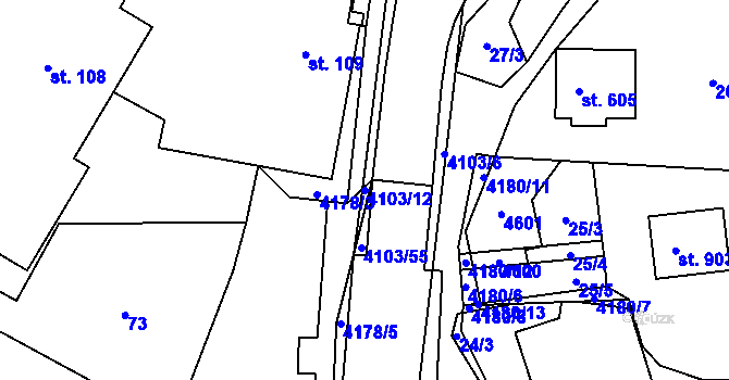 Parcela st. 4103/12 v KÚ Lidečko, Katastrální mapa