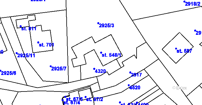 Parcela st. 548/1 v KÚ Lidečko, Katastrální mapa