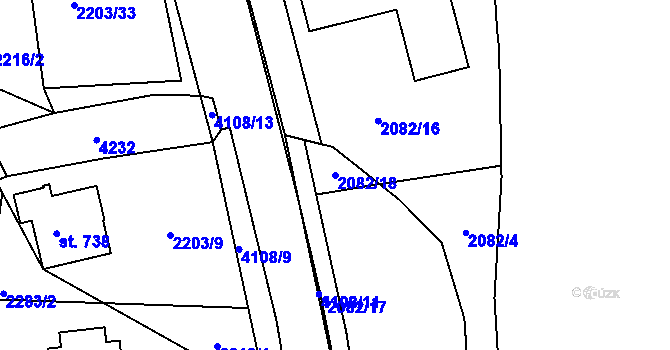 Parcela st. 2082/18 v KÚ Lidečko, Katastrální mapa