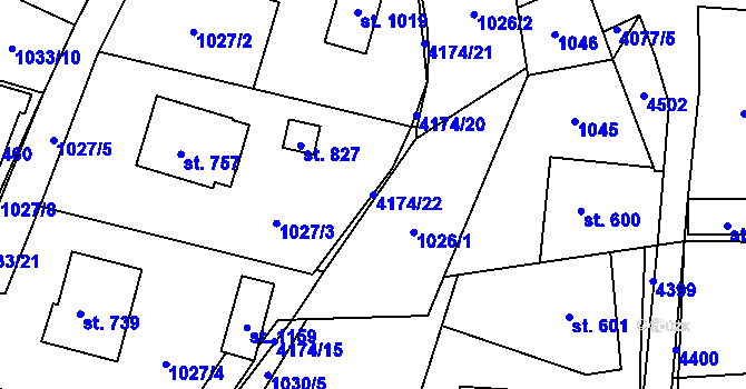 Parcela st. 4174/22 v KÚ Lidečko, Katastrální mapa