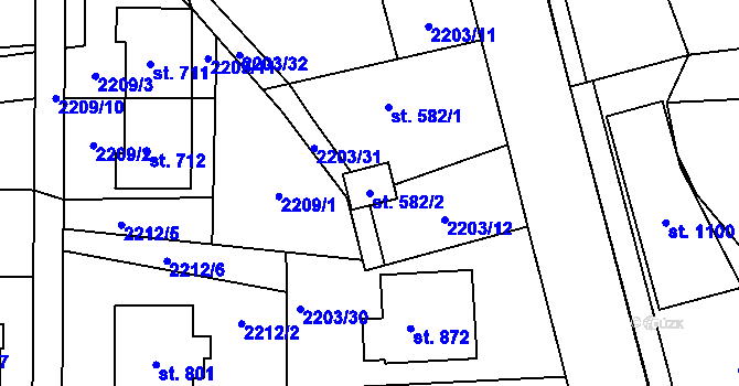 Parcela st. 582/2 v KÚ Lidečko, Katastrální mapa
