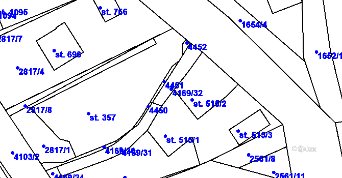 Parcela st. 4169/32 v KÚ Lidečko, Katastrální mapa