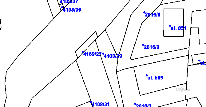 Parcela st. 4108/29 v KÚ Lidečko, Katastrální mapa