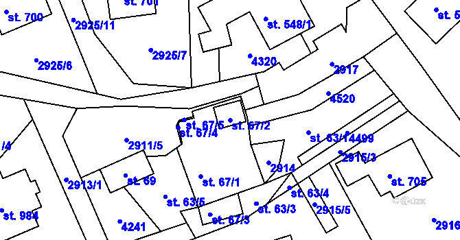 Parcela st. 67/2 v KÚ Lidečko, Katastrální mapa