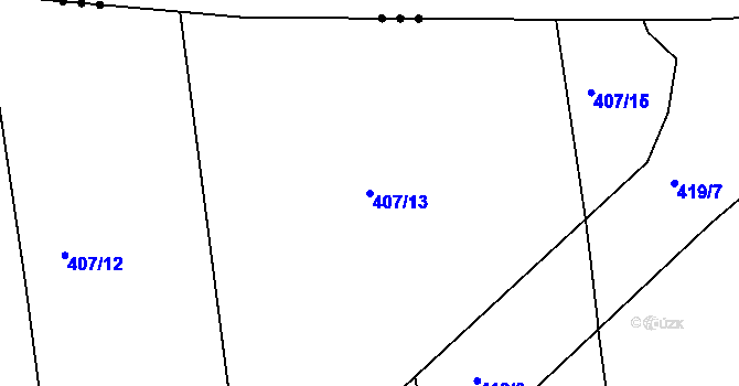 Parcela st. 407/13 v KÚ Lidice, Katastrální mapa