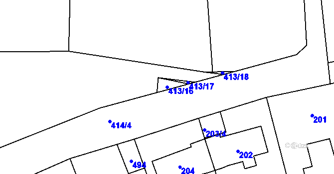 Parcela st. 413/16 v KÚ Lidice, Katastrální mapa