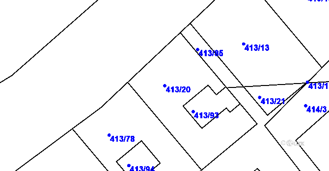 Parcela st. 413/20 v KÚ Lidice, Katastrální mapa