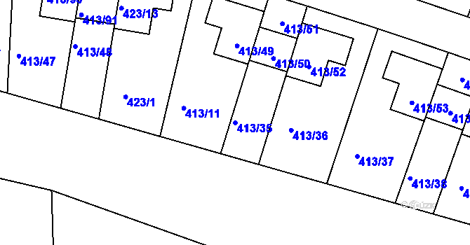 Parcela st. 413/35 v KÚ Lidice, Katastrální mapa