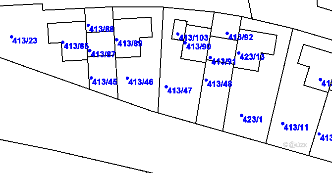 Parcela st. 413/47 v KÚ Lidice, Katastrální mapa