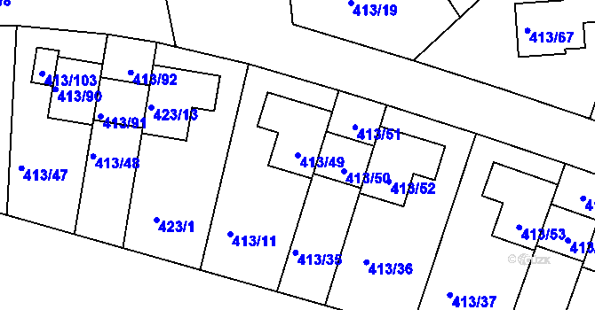 Parcela st. 413/49 v KÚ Lidice, Katastrální mapa